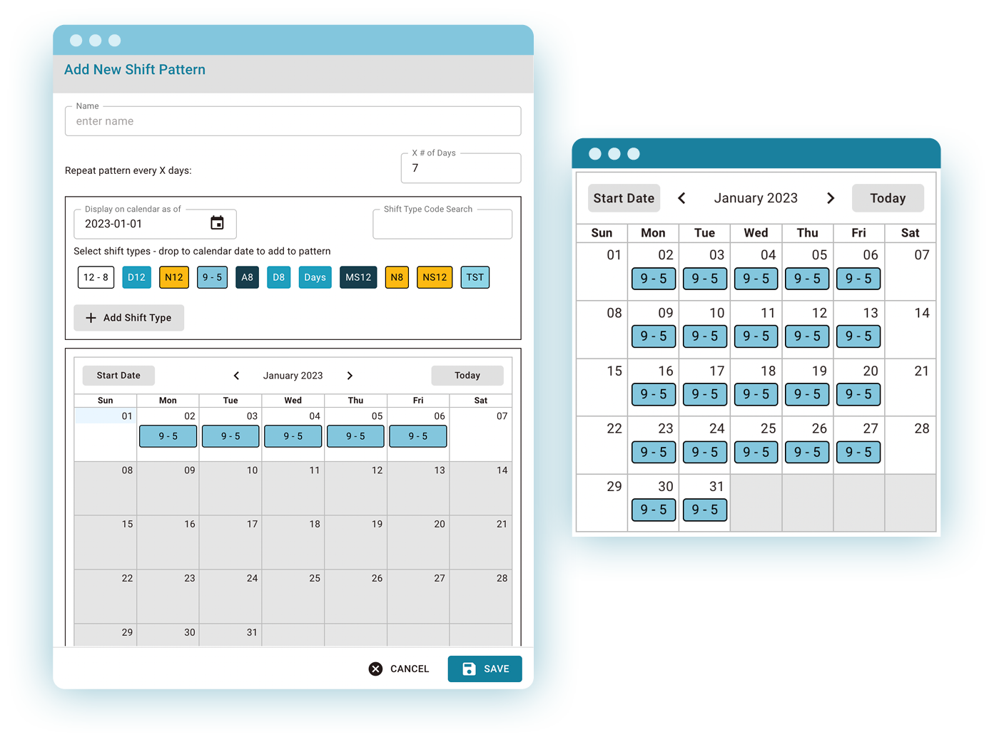 Set up shift cycles in minutes